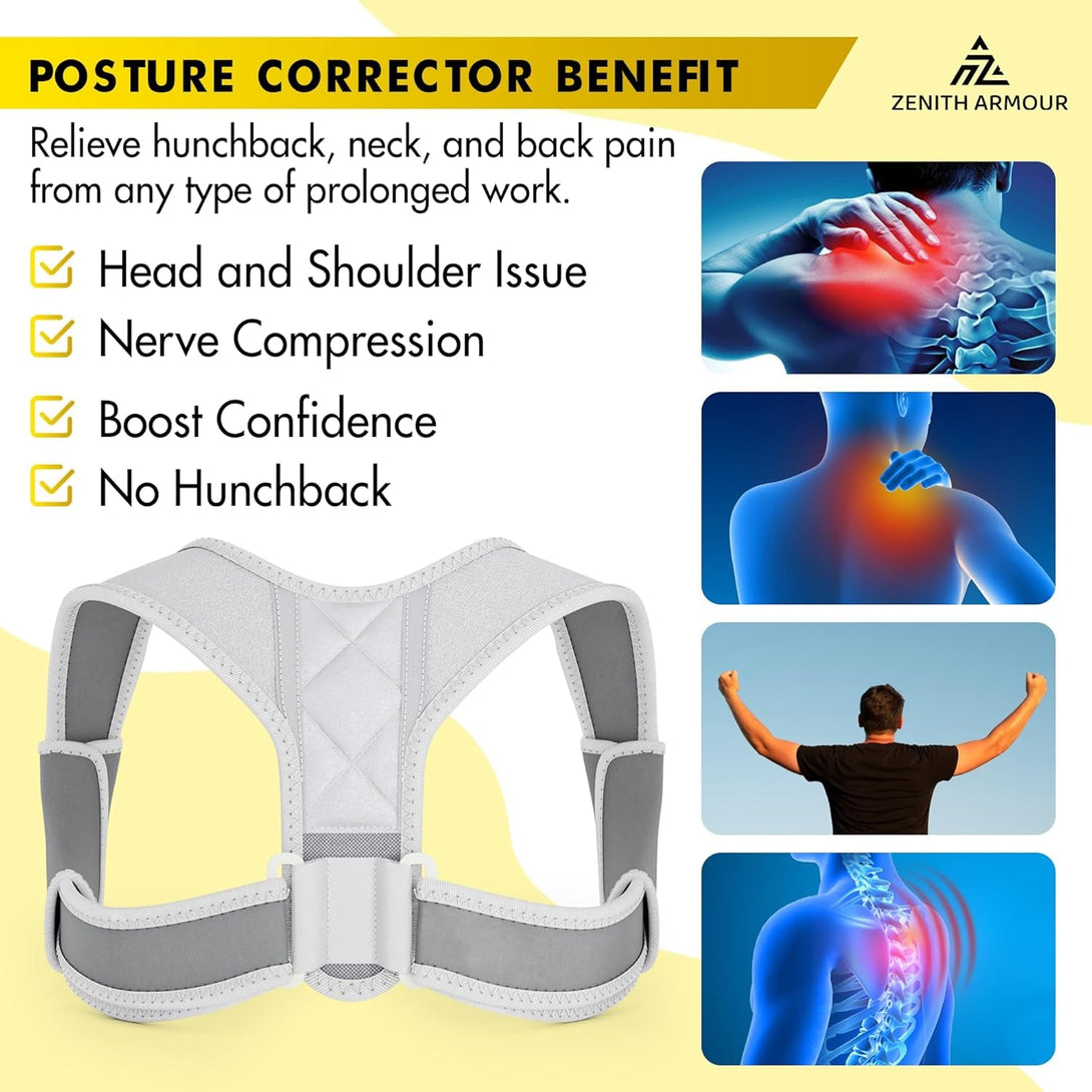 Back Posture Corrector for Men and Women - Adjustable Straightener for Mid, Upper Spine Support - Neck, Shoulder, Clavicle and Back Posture Brace - Breathable, Cushion, Machine Washable