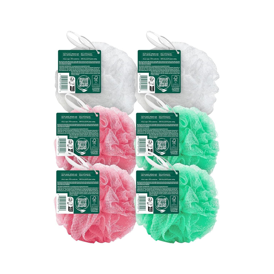 Ecotools Exfoliating Ecopouf, Shower Loofah Scrubs & Cleanses, Pouf with Recycled Netting, Exfoliation Removes Dead Skin, Eco-Friendly Bath Accessory, Cruelty-Free, Color May Vary, 6 Count (60G)