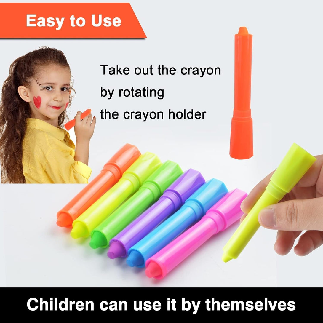 6 Pcs Glow in the Light Body Face Paint, Face Painting Kit, UV Crayon Kit Fluorescent Body Paints for Adults for Birthday Party Halloween Masquerade Makeup Outdoor for Kids