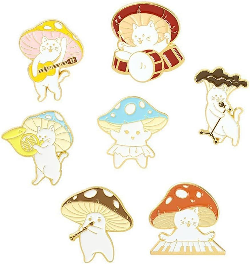 Cute Murshroom Cartoon Brooch Pin for Women Teen Girls Guitar Knife Electronic Piano Enamel Lapel Brooches Pins Lovely Friendship Jewelry Gifts for Badges Clothes