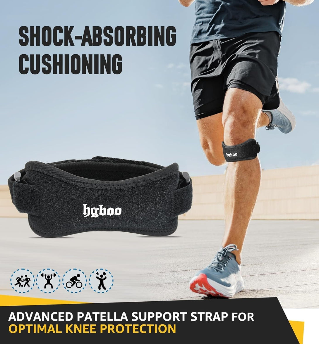 2-Pack Patella Tendon Knee Brace Straps, Adjustable Knee Support Patella Stabilizer for Pain Relief, Jumpers Knee, Tendonitis, Arthritis, Running, Hiking, Tennis, Squats - Universal Fit (Black)