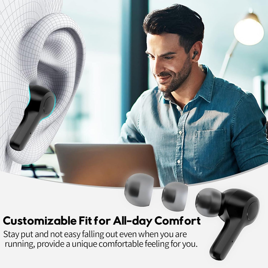 MOZOTER Bluetooth 5.3 Wireless Earbuds,Deep Bass Loud Sound Clear Call Noise Cancelling with 4 Microphones In-Ear Headphones with Wireless Charging Case Compatible for Iphone Android,Workout