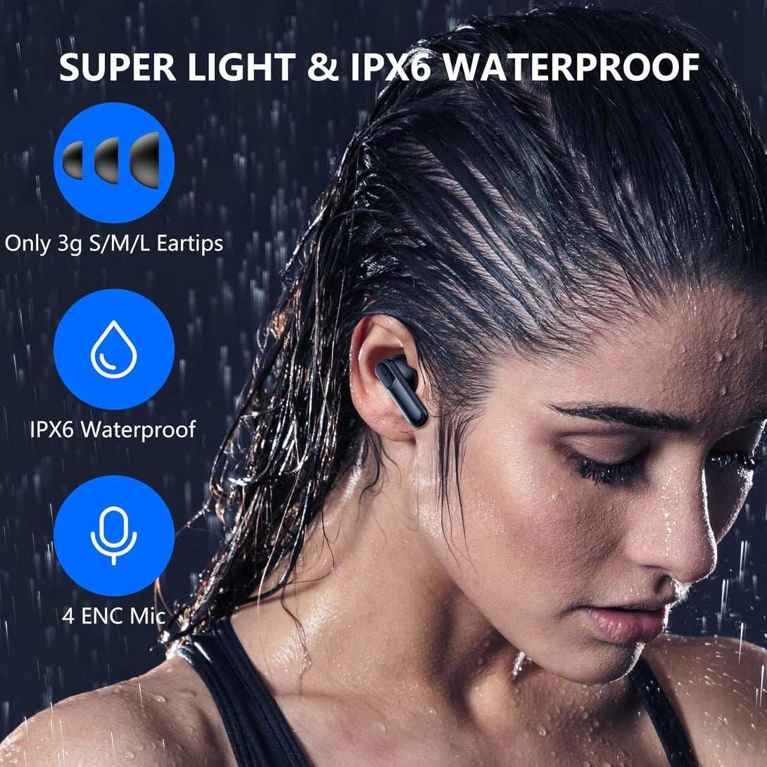 Bluetooth 5.4 Earbuds 42H Playtime | LED Display & 4 ENC Mics | IPX6 | Touch Control | Hi-Fi Sound for Sports/Office (Ios/Android/Pc)