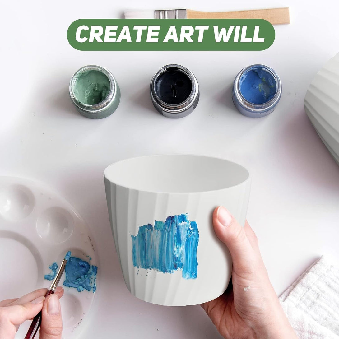 7 Pcs Plant Pots with Drainage Holes and Saucers, Indoor Planters, Set of 7 (7.5, 7, 6.5, 6, 5.5, 4.5, 3.5 Inches), White