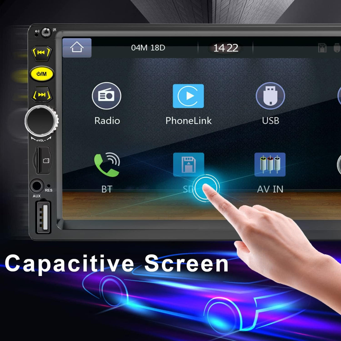 7 Double Din Touch Screen Car Radio with Apple Carplay,7 Inch Bluetooth Car Stereo with Backup Camera, FM Steering Wheel Controls,Mirror Link Navigation,Usb/Tf/Subwoorf/240 Watts