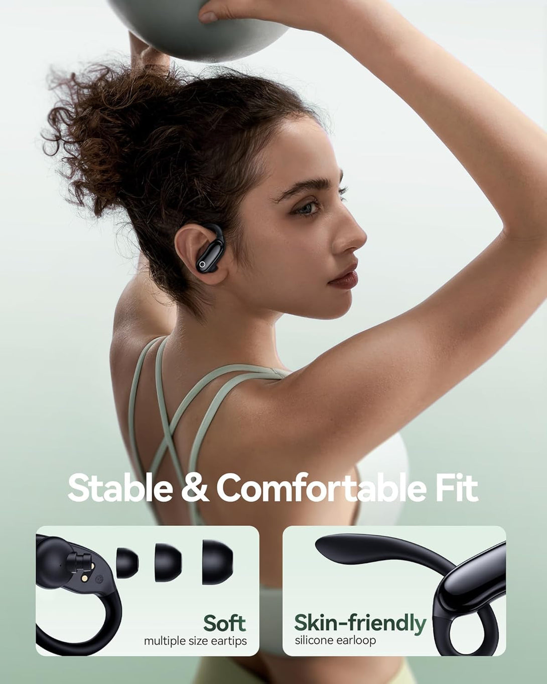 GNMN Ear Buds Wireless Earbuds 96Hrs Playback Bluetooth Headphones IPX7 Waterproof Stereo Bass Over-Ear Earphones with Earhooks Microphone LED Battery Display for Sports/Workout/Gym/Running Black