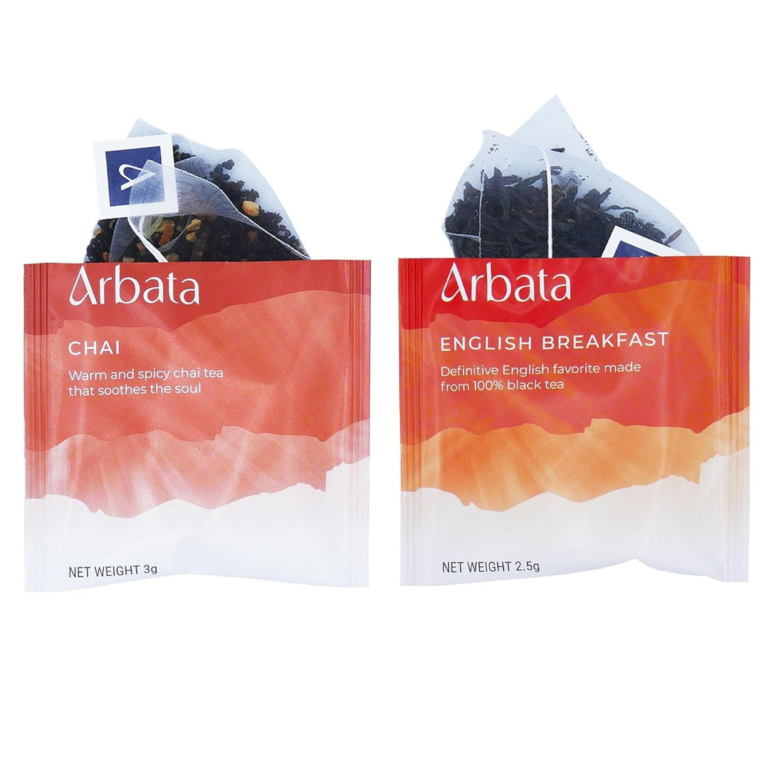 Arbata Assorted Artisinal Tea Sampler (14 Pyramid Tea Bags) Chai, Peach, English Breakfast, Chinese, Earl Grey, and Mint Teas - Green, Black, Herbal Tea Gift Set