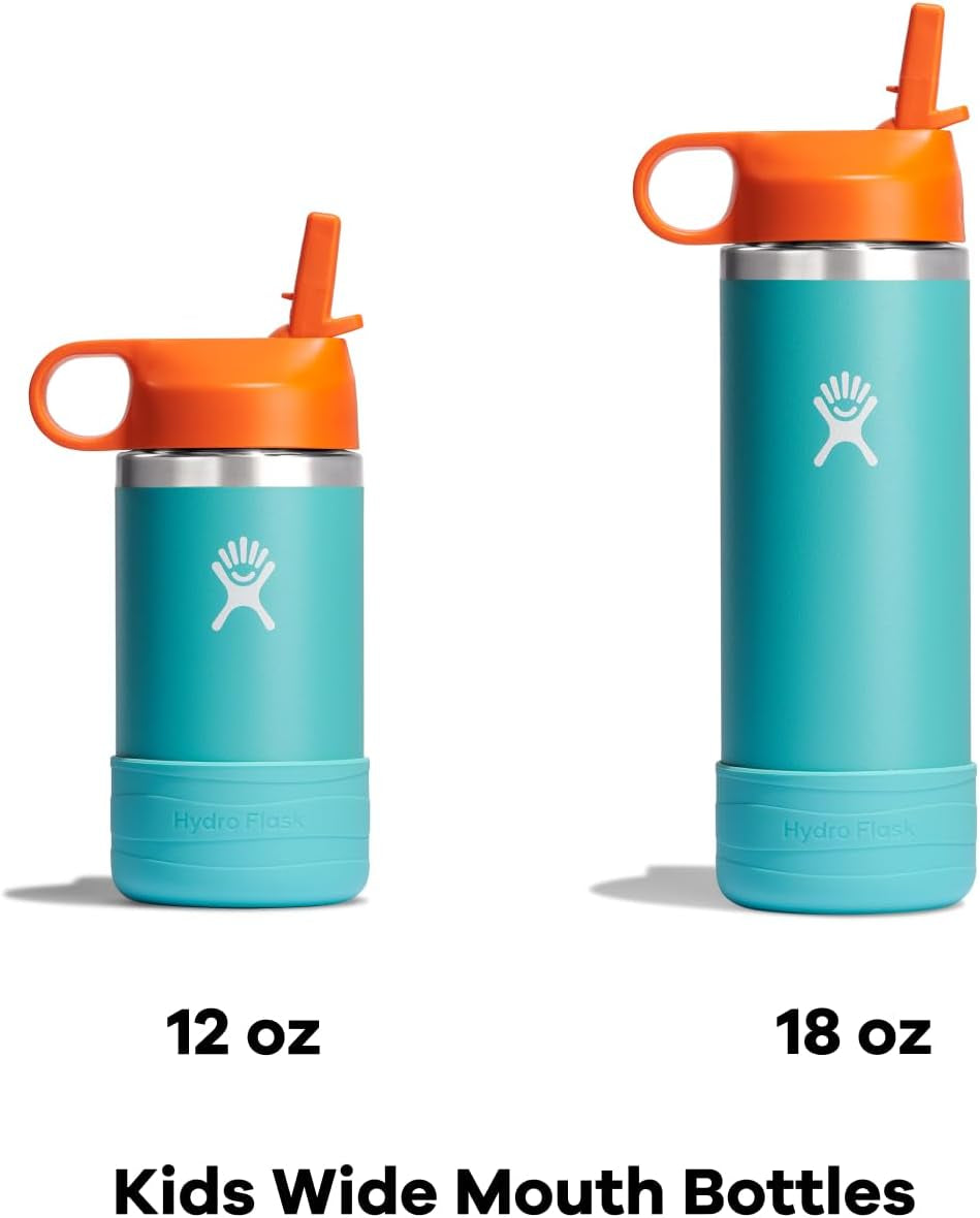 HYDRO FLASK Kids Water Bottle Jr. Stainless Steel Insulated with Straw Cap for Water, Milk, Juice, School, Camp, Sport, Play and Lunch, Easy to Clean, Leak-Resistant