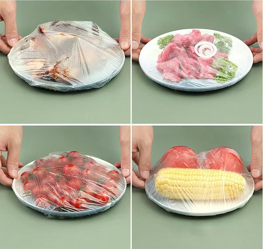 300PCS Disposable Bowl Covers Canning Lids, Disposable Bowl Covers Food Cover Stretch Edging, Flexible Storage Packaging for Storage Containers, Plastic Lids for Disposable Cling Bags for Household