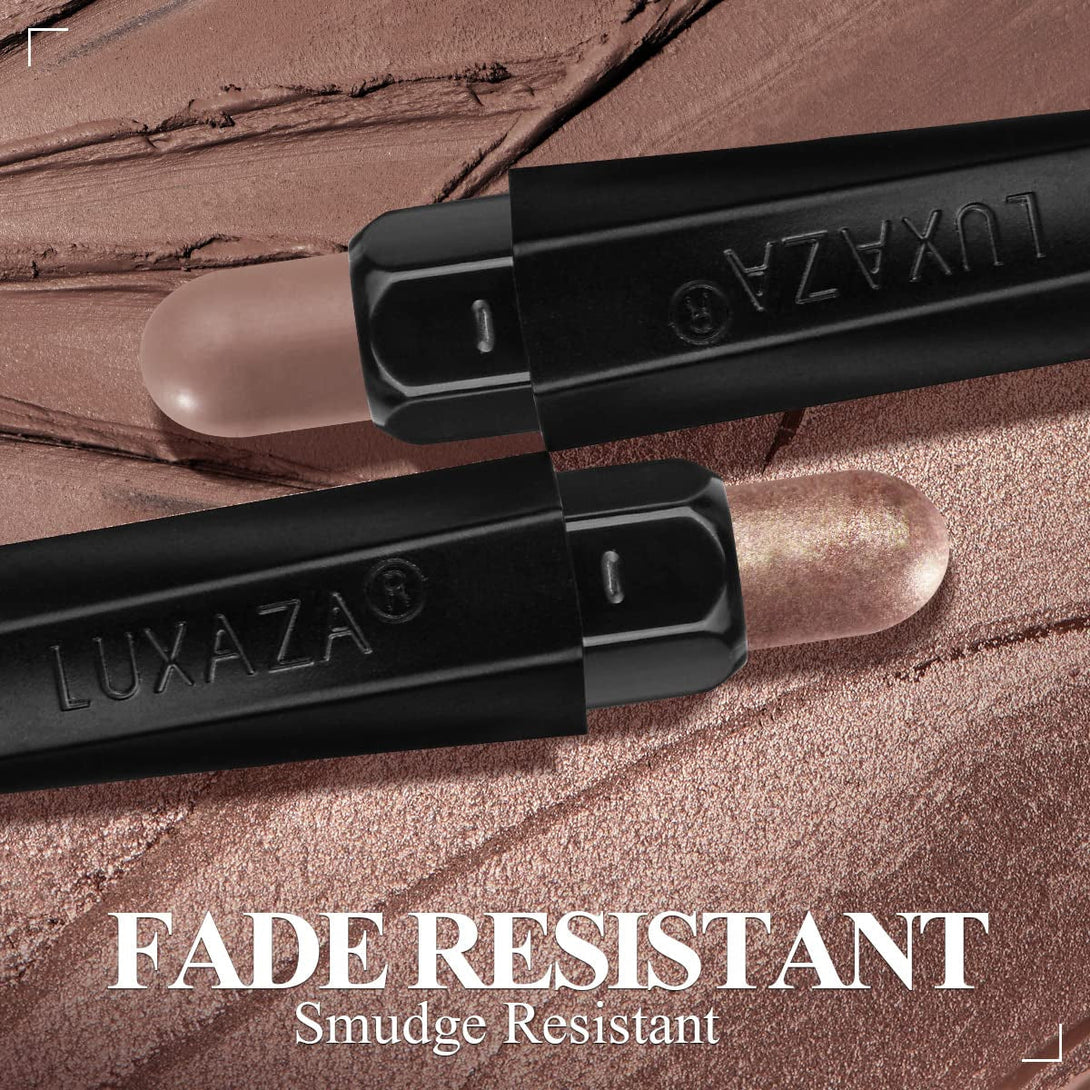 3Pcs Neutral Brown Eyeshadow Stick Set, Matte and Shimmer Creamy Eyeshadow Pencil, Shiny Pink Shadow, Waterproof Long Lasting Smoky Eye Makeup