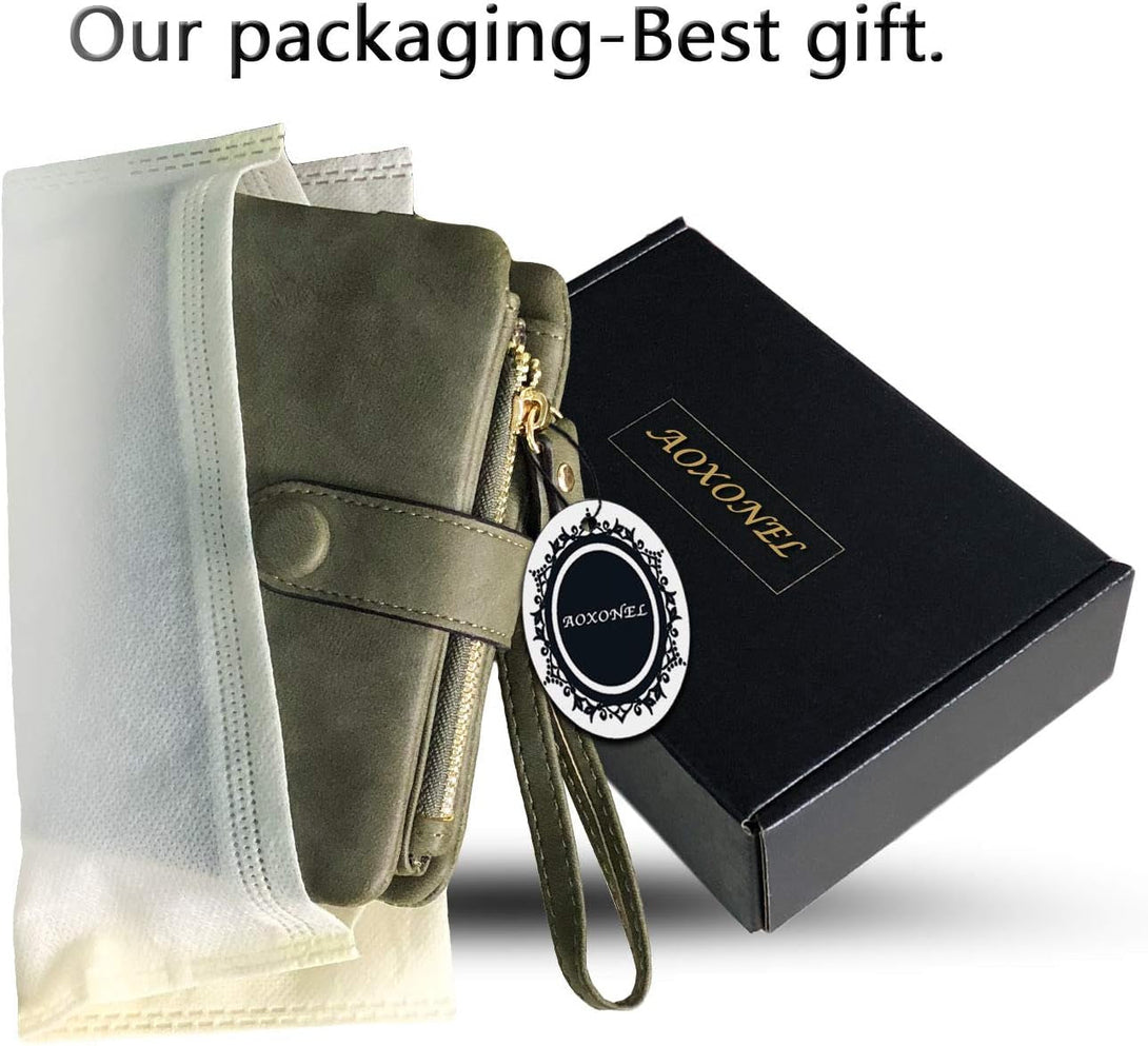 AOXONEL Women'S Small Bifold Leather Wallet Rfid Blocking Ladies Wristlet with Card Holder Id Window Coin Purse