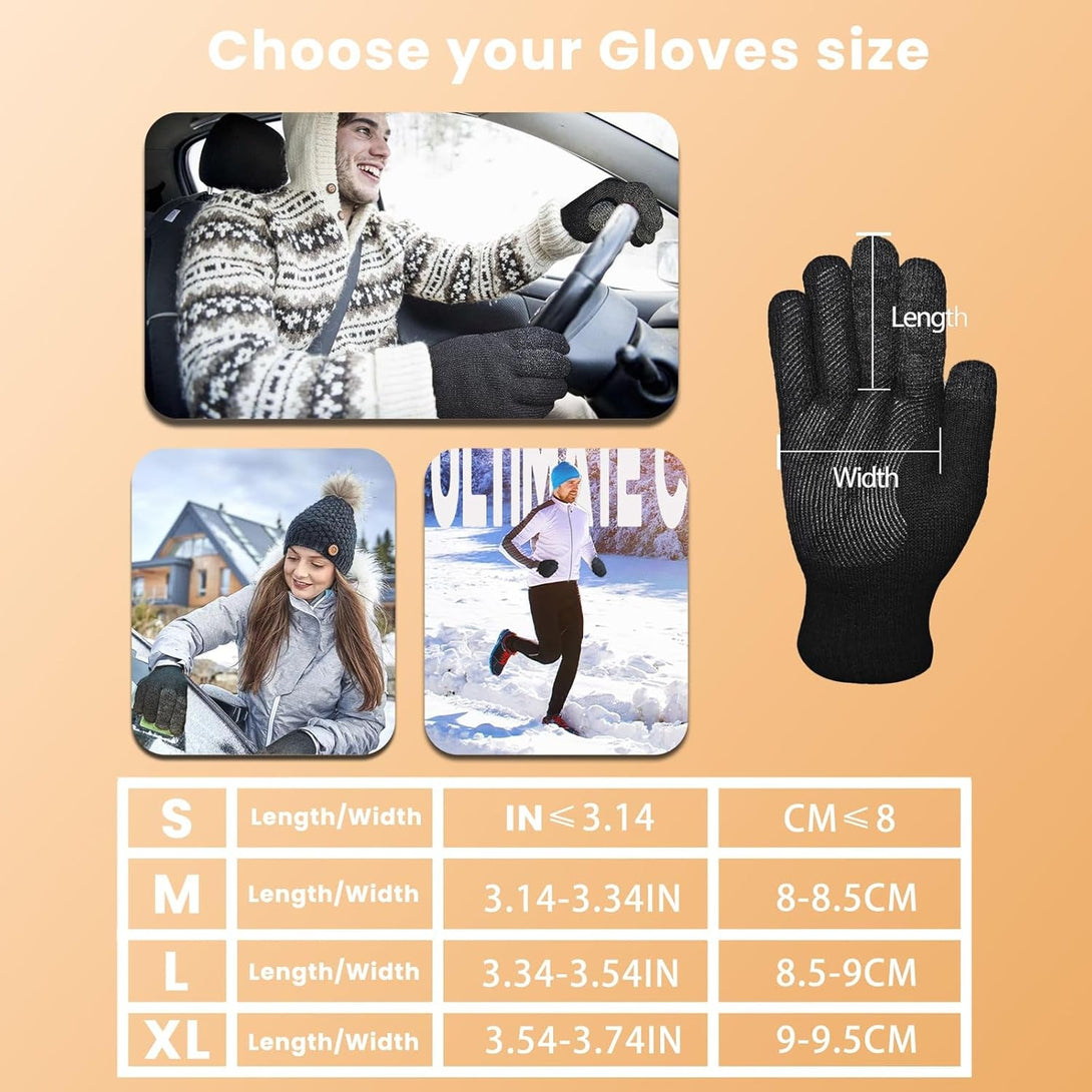 Winter Gloves Men Women, Thermal Merino Wool,6 Finger Touch Screen, Warm Fleece Lined for Christmas