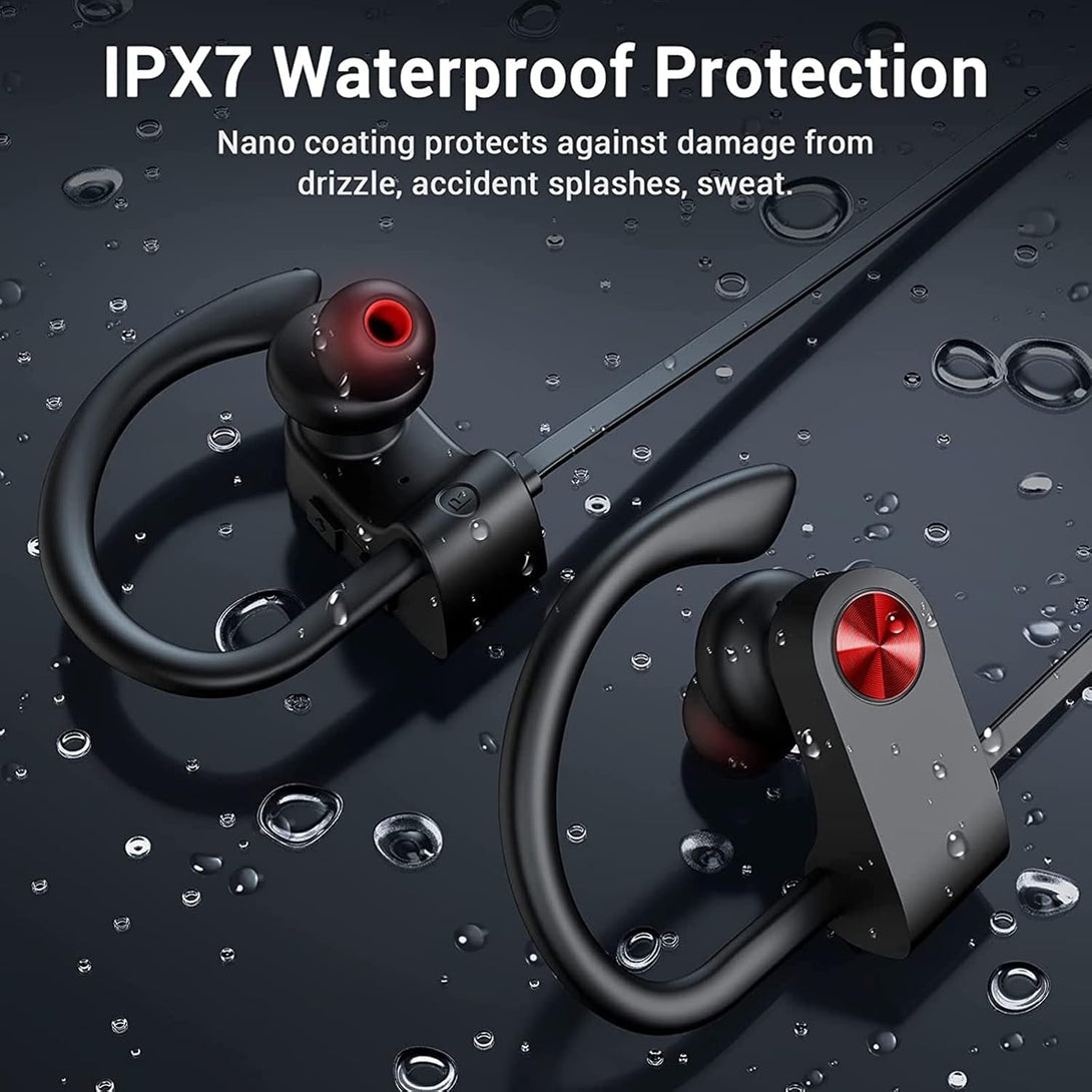 Bluetooth Headphones, Bluetooth 5.3 IPX7 Waterproof Wireless Sports Earbuds for Workout Gym, 16 Hrs Playtime Running Headphones with Noise Cancelling Mic, Hifi Bass Stereo In-Ear Earphones
