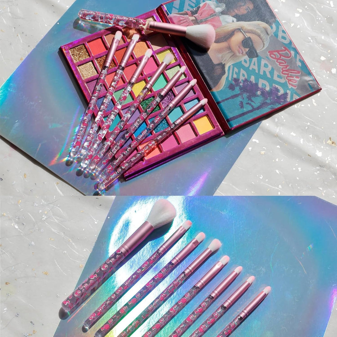 Barbie 35-Well Shadow Palette, Shimmery and Opaque Colors, Pigmented Blendable, 8 Application Brushes Ages 8+, Perfect for Parties, Sleepovers & Makeovers, by Townley Girl
