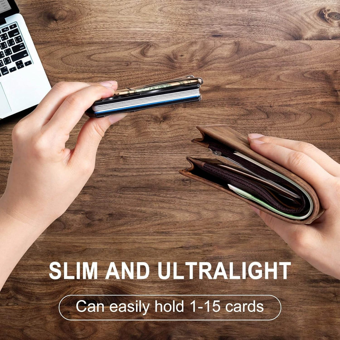 Tactical Wallet, Carbon Fiber Wallet, Metal Money Clip Wallet, RFID Blocking Minimalist Wallet for Men Slim Aluminum Credit Card Holder