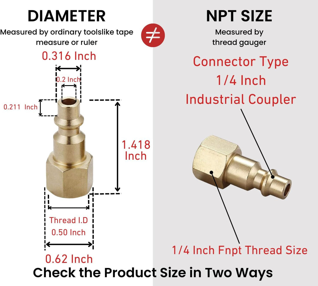 Air Hose Fittings and Quick Connect Air Fittings, 1/4 Inch NPT Brass Female Air Coupler Plug (10 Piece) Industrial Type D, Air Compressor Fittings