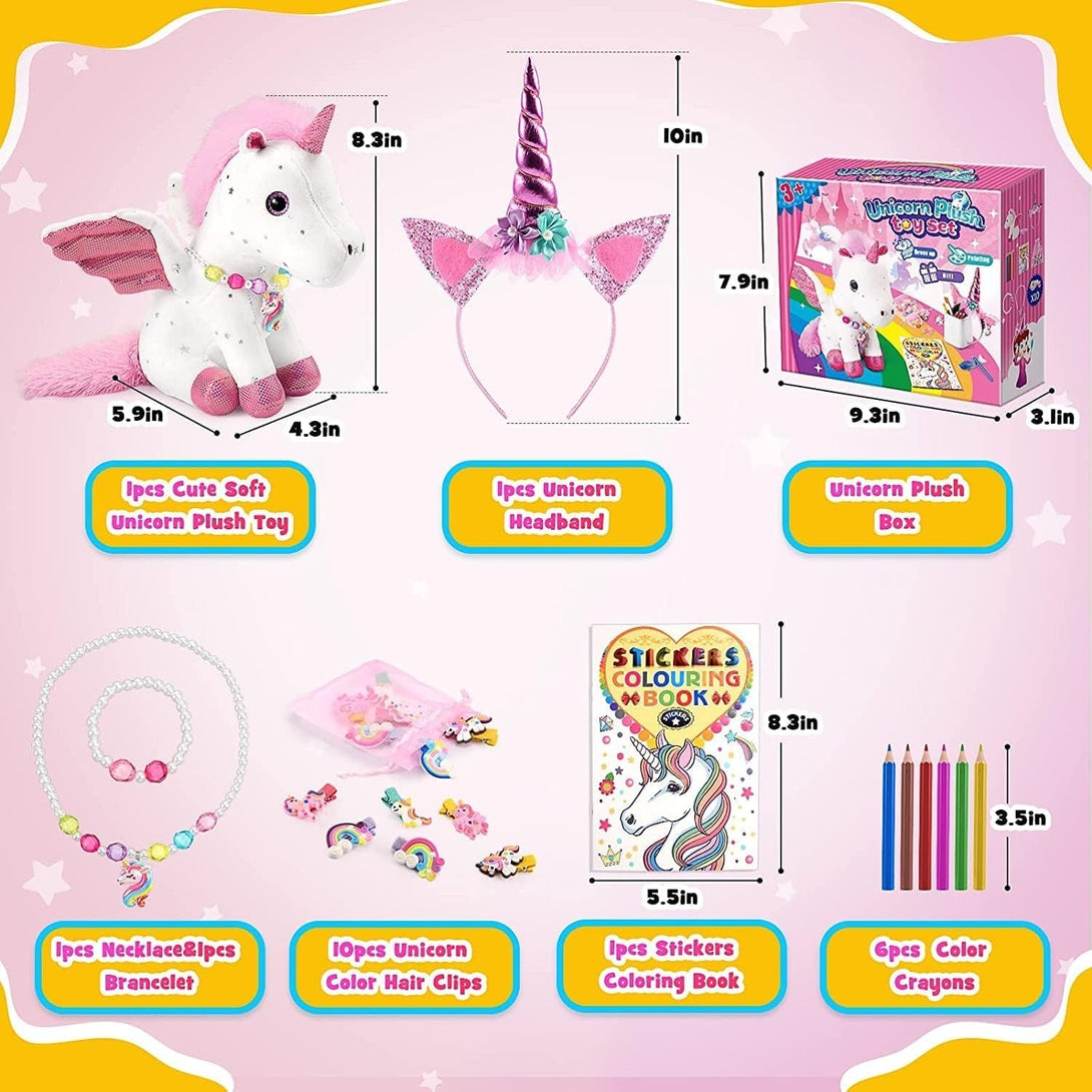21-Piece Unicorn Gift Set for Girls Ages 3-8 | Soft Plush Stuffed Animals & Dress-Up Accessories Bundle | Idea Birthday Gifts,, Party Favor for Kids Toddler Girls