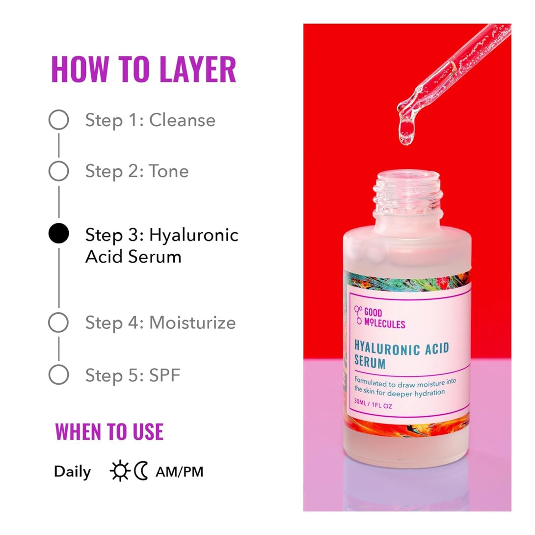 Good Molecules Hyaluronic Acid Serum - Hydrating, Non-Greasy Formula to Moisturize, Plump - 1% HA, Anti-Aging, Water-Based Skincare for Face