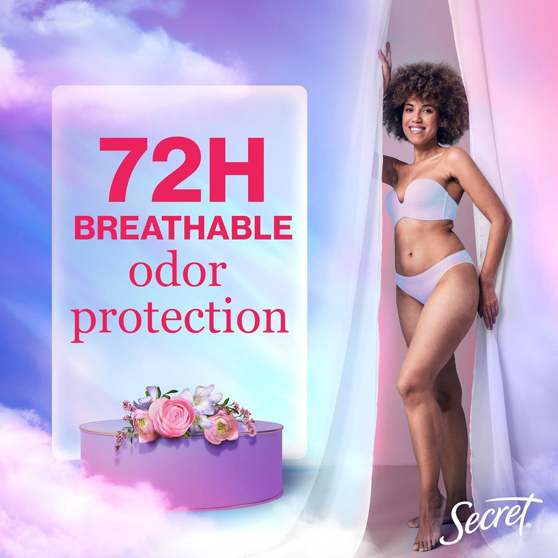 Secret Fresh Antiperspirant Deodorant for Women, 72Hr Breathable Sweat & Odor Protection, Instant Freshness & Gentle, PH Balancing Minerals, Clear Gel, Delicate Rose Scent, 2.6 Oz