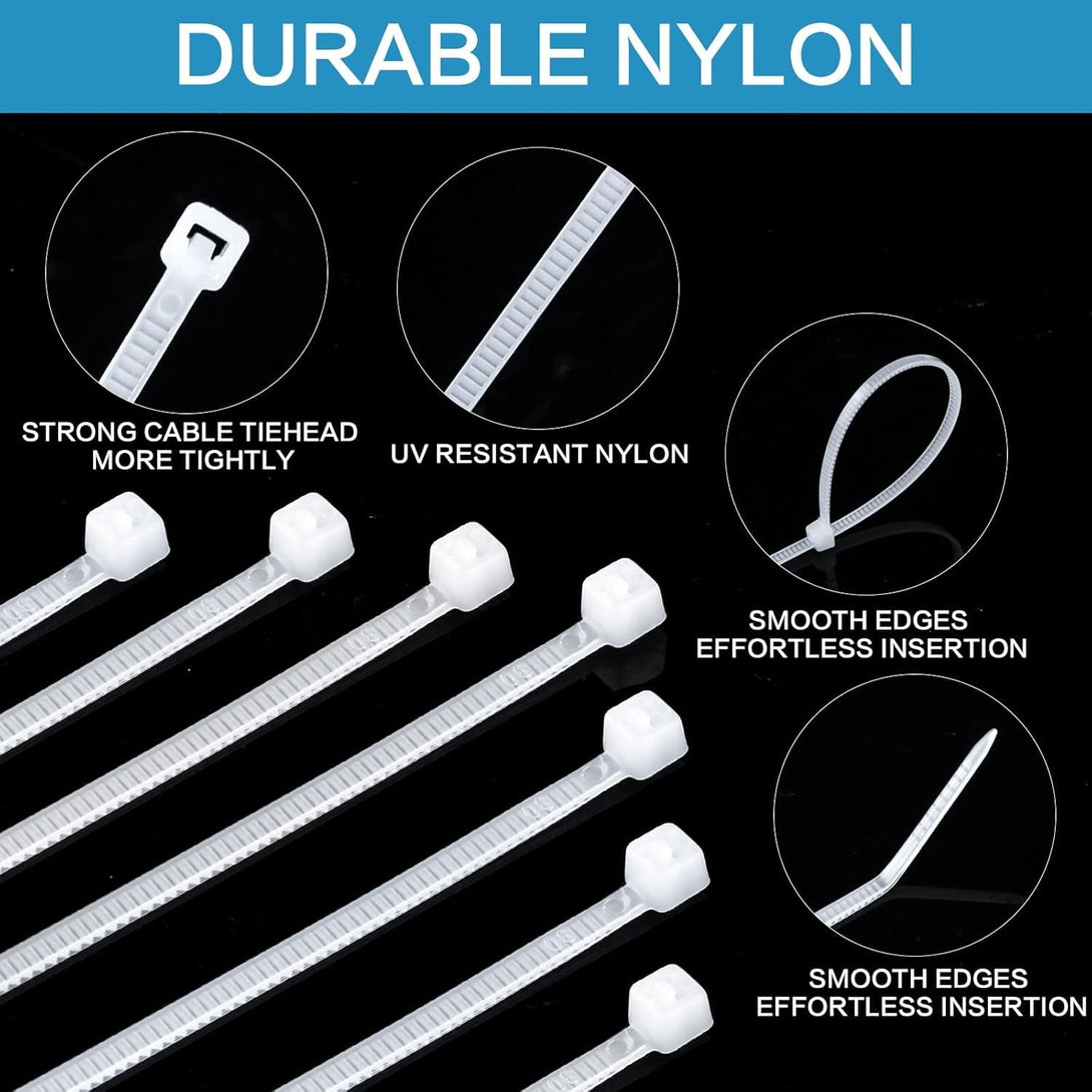 1000 Pcs White Zip Ties, 6 Inch Clear Self-Locking Nylon Cable Ties, Premium Heavy Duty Plastic Wraps Wire Ties for Indoor and Outdoor