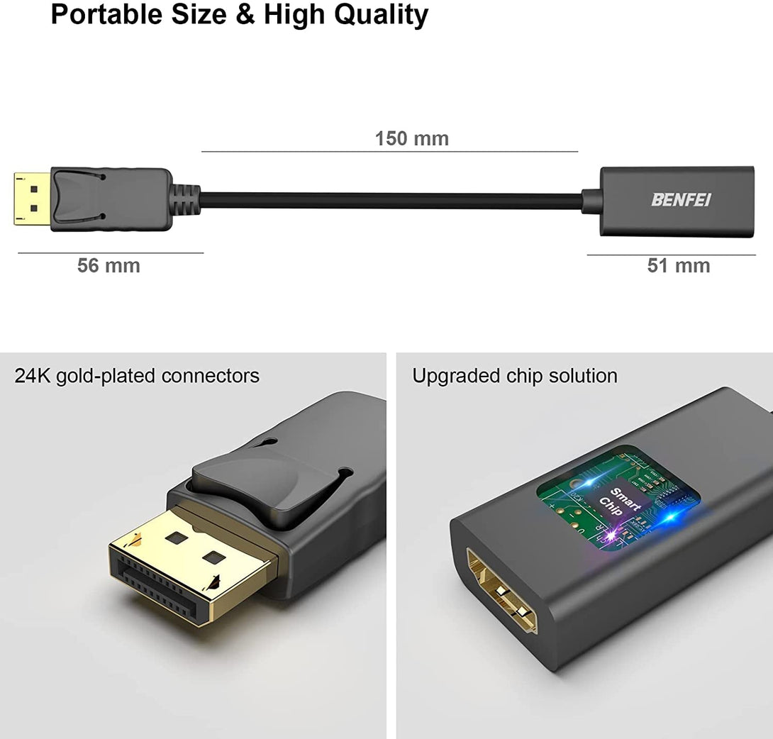 BENFEI 4K Displayport to HDMI Adapter, Uni-Directional DP 1.2 Computer to HDMI 1.4 Screen Gold-Plated DP Display Port to HDMI Adapter (Male to Female) Compatible with Lenovo Dell HP and Other Passive