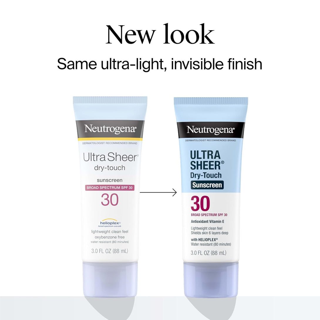 Neutrogena Ultra Sheer Dry-Touch Sunscreen for Face & Body, SPF 30 Broad Spectrum UVA/UVB Protection, Lightweight Water Resistant & Non-Greasy, Travel Size Sunscreen, 3 Fl. Oz
