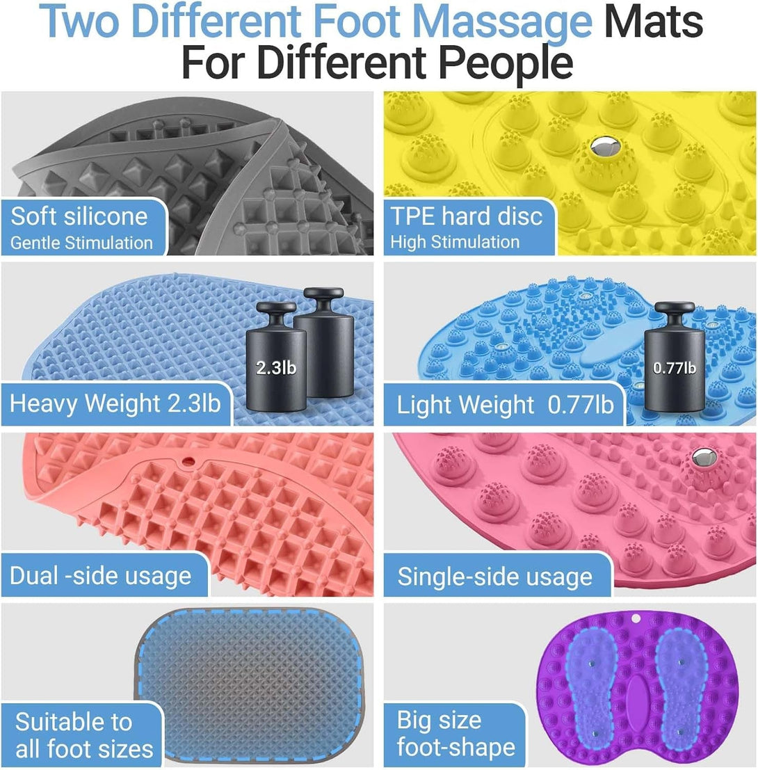 Silicone Foot Massager Mat, Large Reflexology Mat for Feet Relaxation, Portable Foot Acupressure Mat with Dual-Side Usage, Foldable Standing Desk Mat for Pain, Fatigue Relief(Gray-L)