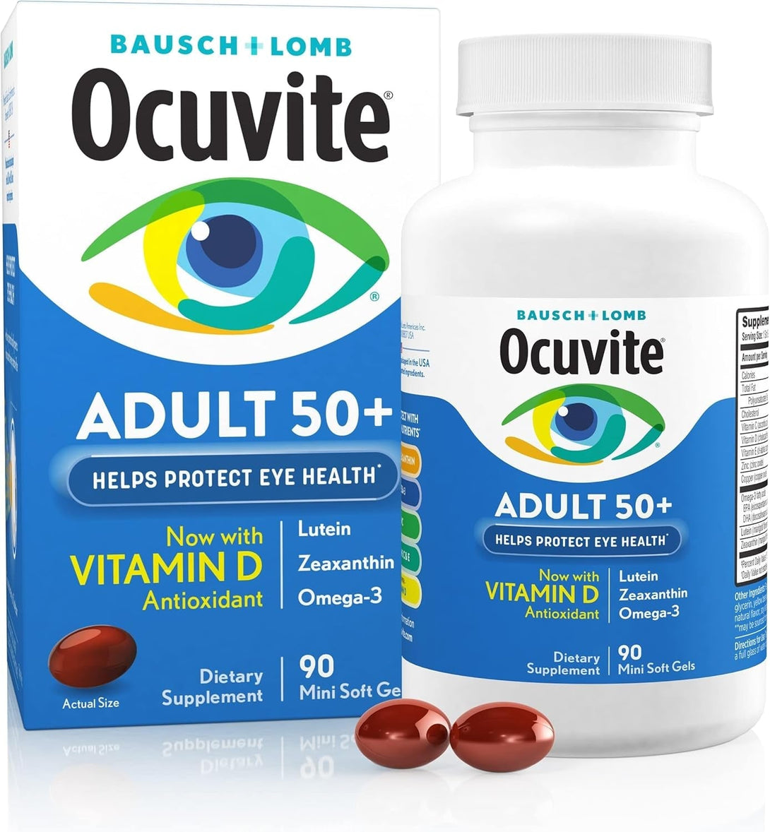 Ocuvite Adult 50+ Eye Vitamins and Mineral Supplements with Lutein, Zeaxanthin and Omega-3 from Bausch + Lomb 90 Soft Gels