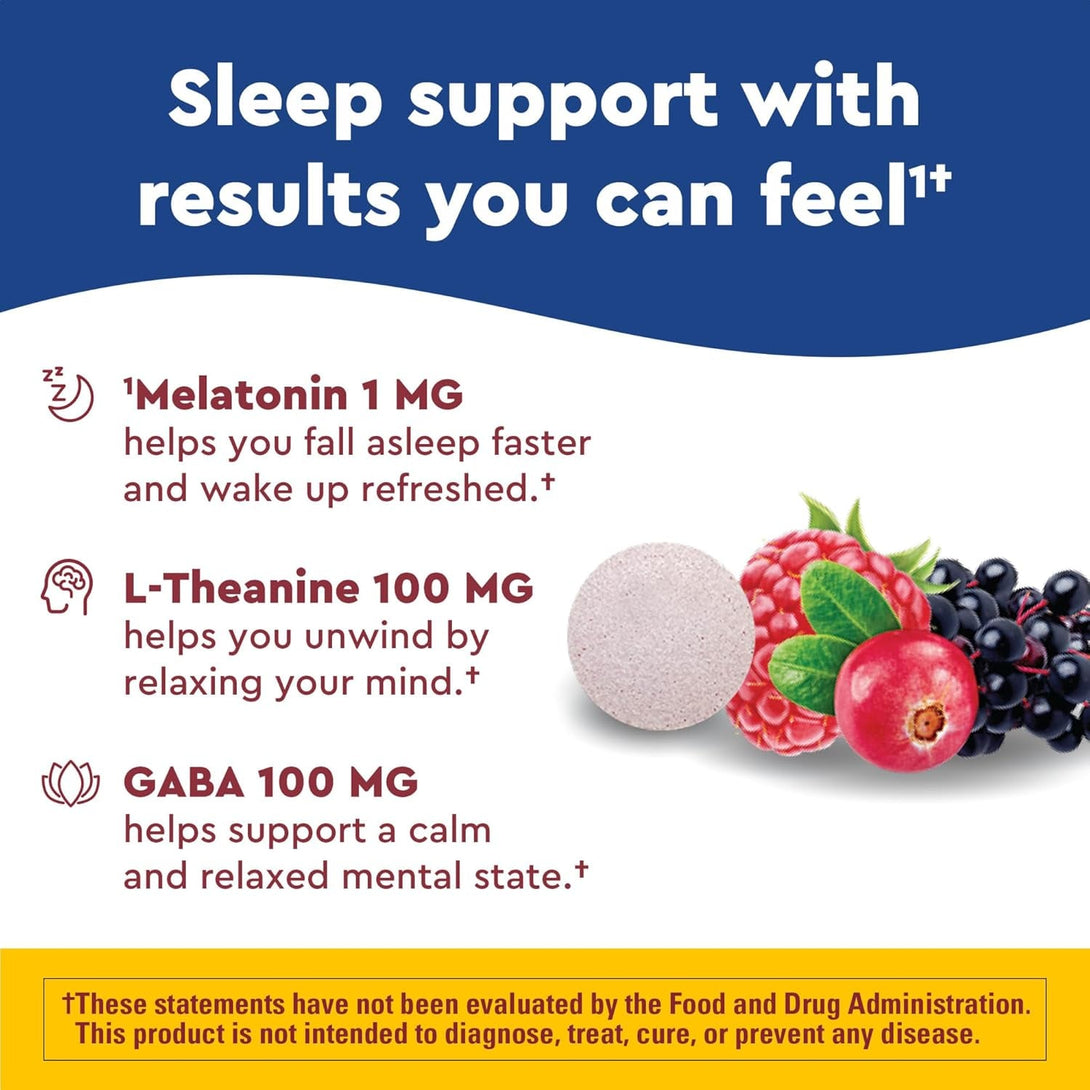 Nature Made Wellblends Back to Sleep, Lower Dose Melatonin 1 Mg, L Theanine 100 Mg and GABA 100Mg, Sleep Supplement, 40 Fast Dissolve Tablets