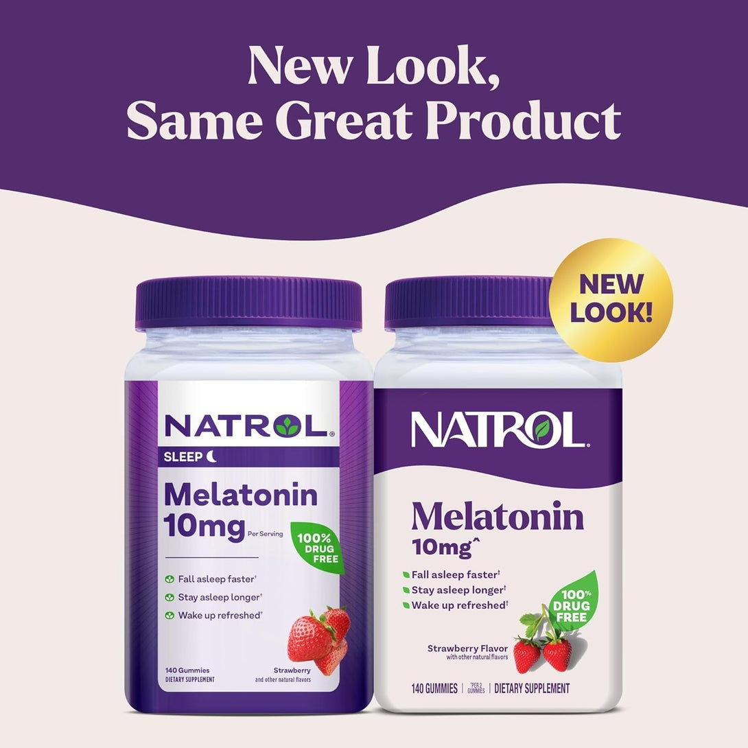 Natrol Melatonin Gummies, Sleep Support for Adults, Melatonin 10 Mg, 140 Strawberry-Flavored, up to 70 Days