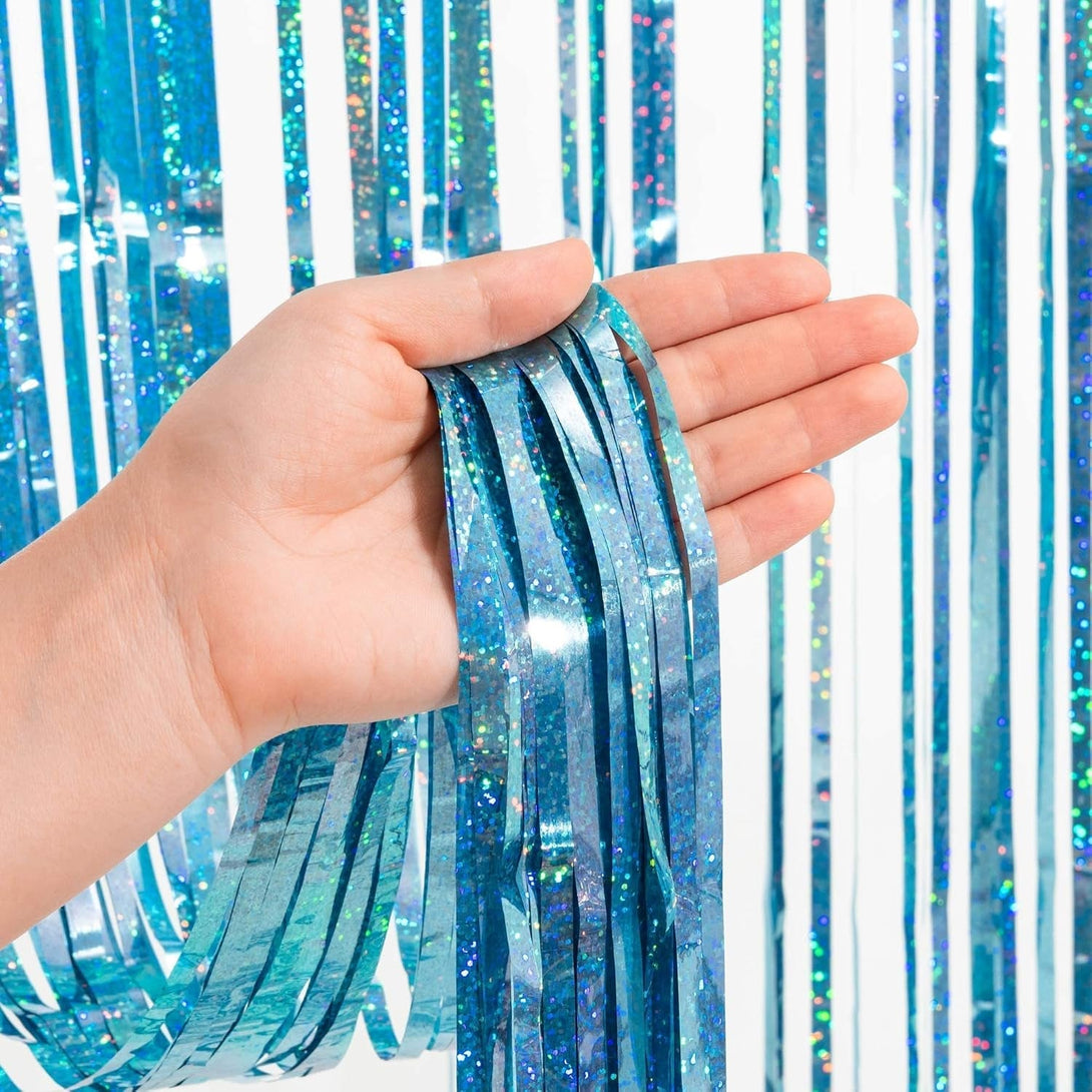 Blue Tinsel Curtain Party Backdrop - GREATRIL Foil Curtain Party Photo Streamers Backdrop for Frozen/Mermaid/Under Sea/Baby Party Decorations - Pack of 2