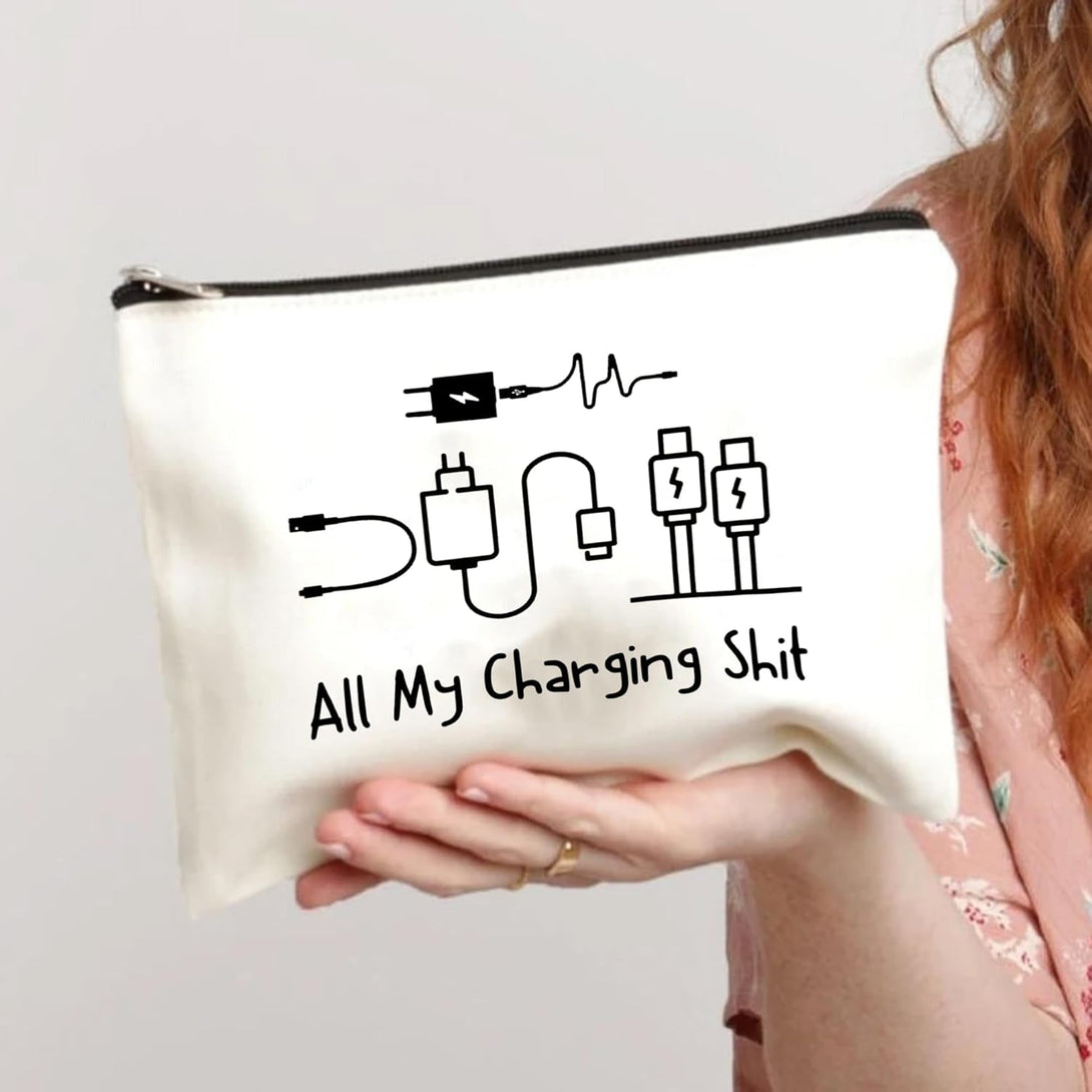 All My Charging Shit Bag,Fun and Versatile Bag with Charger Graphics, Teenage Boy Gift, Birthday Gifts, Travel Accessories (Style D)