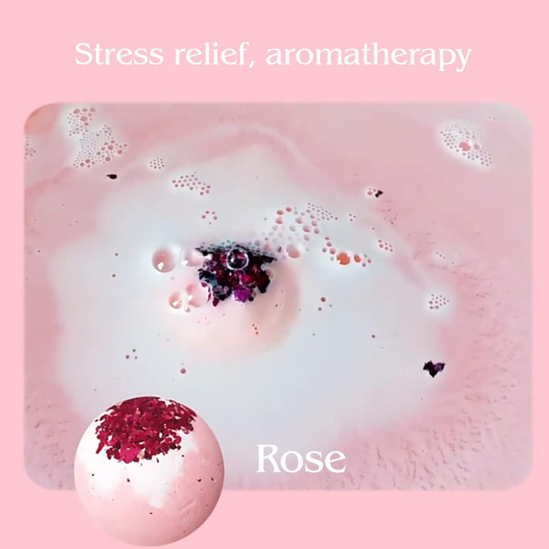 Dried Flower Bath Bombs Salt Balls,4 Pack Gift Set,Rose Extract Essential Oils,Moisturizing Dry Skin,Fizzy Spa,Relaxation,Self Care,Relaxing,Bubble Bath Bomb Gifts Idea for Men Women