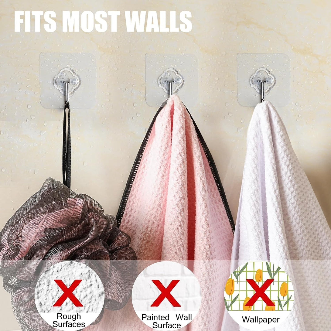 Adhesive Hooks, 32 Pack 33Lb(Max) Sticky Hooks, Transparent Reusable Removable Adhesive Hooks for Hanging, Wall Hooks for Hanging Can Be Use for Kitchen Bathroom Shower Outdoor Home Improvement