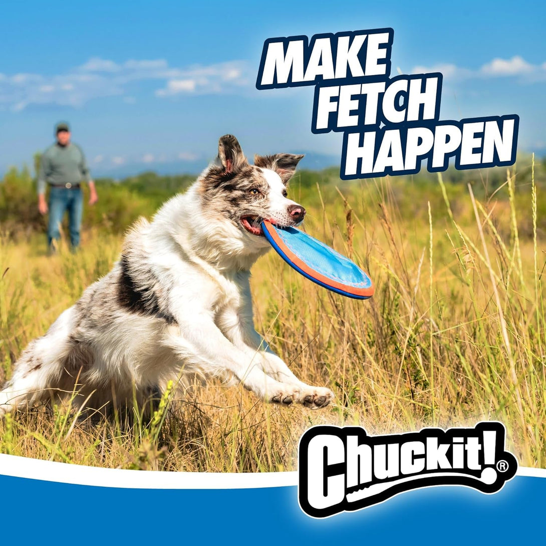 Chuckit! Paraflight Flying Disc Dog Toy - Water Floating Flyer - Durable Nylon Construction with Soft Rubber Edges - for Small and Medium Dogs - Size Small - 6.75" L X 6.75" W - Pack of 1