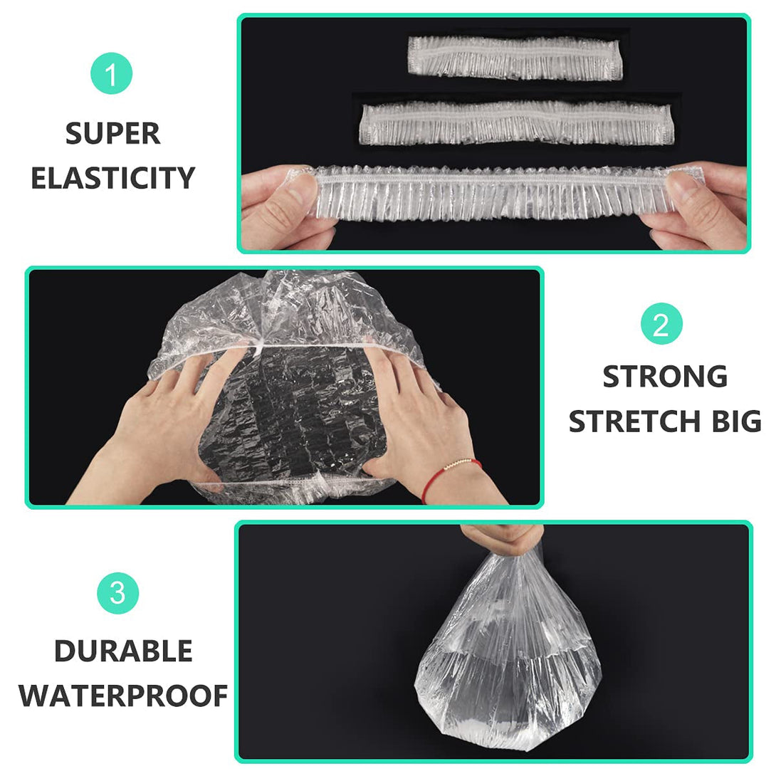 Keeygo Disposable Shower Caps 30 PCS Bath Caps Clear Waterproof Plastic Wraps for Women, Hotel Travel Essentials Accessories Hair Caps(17.3")