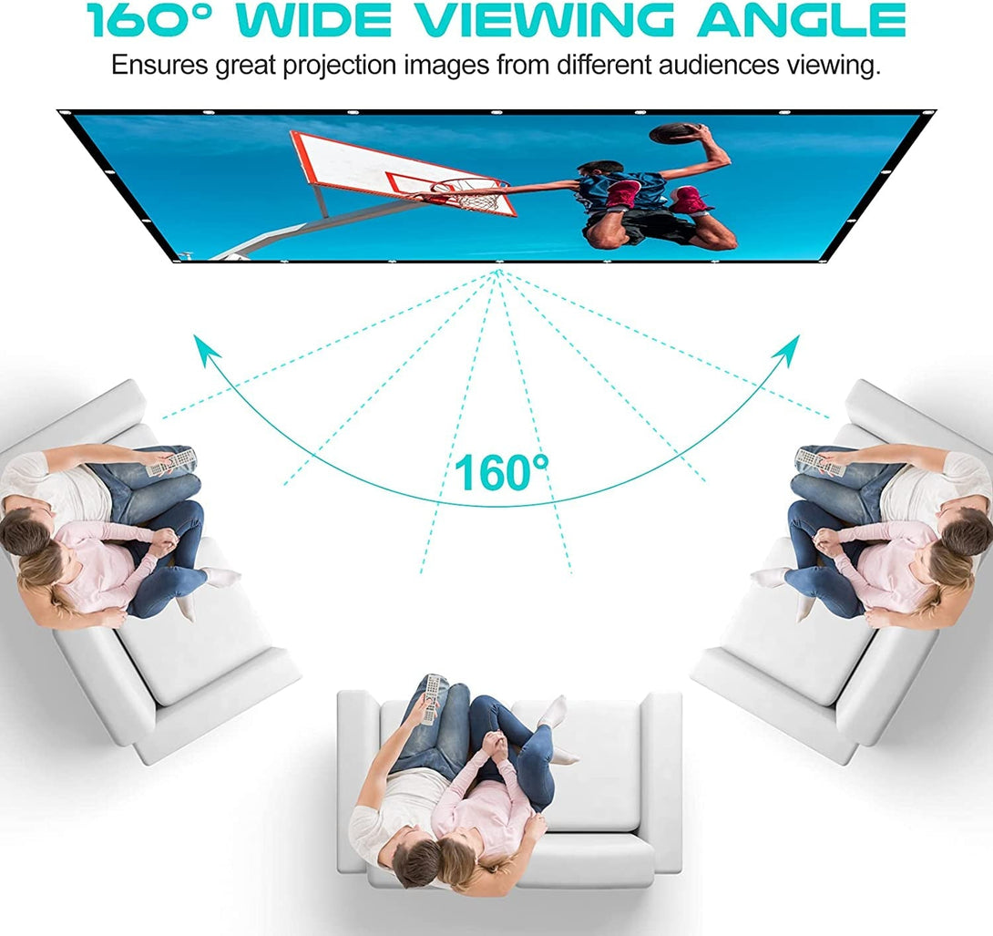 AAJK Outdoor Projection Screen 150 Inch, Washable Projector Screen 16:9 Foldable Anti-Crease Portable Projector Movies Screen for Home Theater Outdoor Indoor Support Double Sided Projection