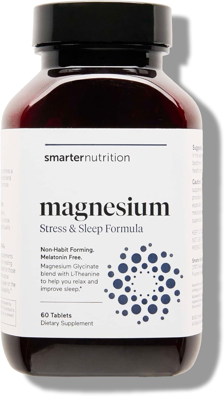 Smarter Nutrition Magnesium Complex - Chelated Magnesium Glycinate + Citrate, Malate for Sleep, Relaxation, Muscle & Nerves + Clinically Proven L-Theanine, Non-Gmo-60 Tablet[30-Day Supply]