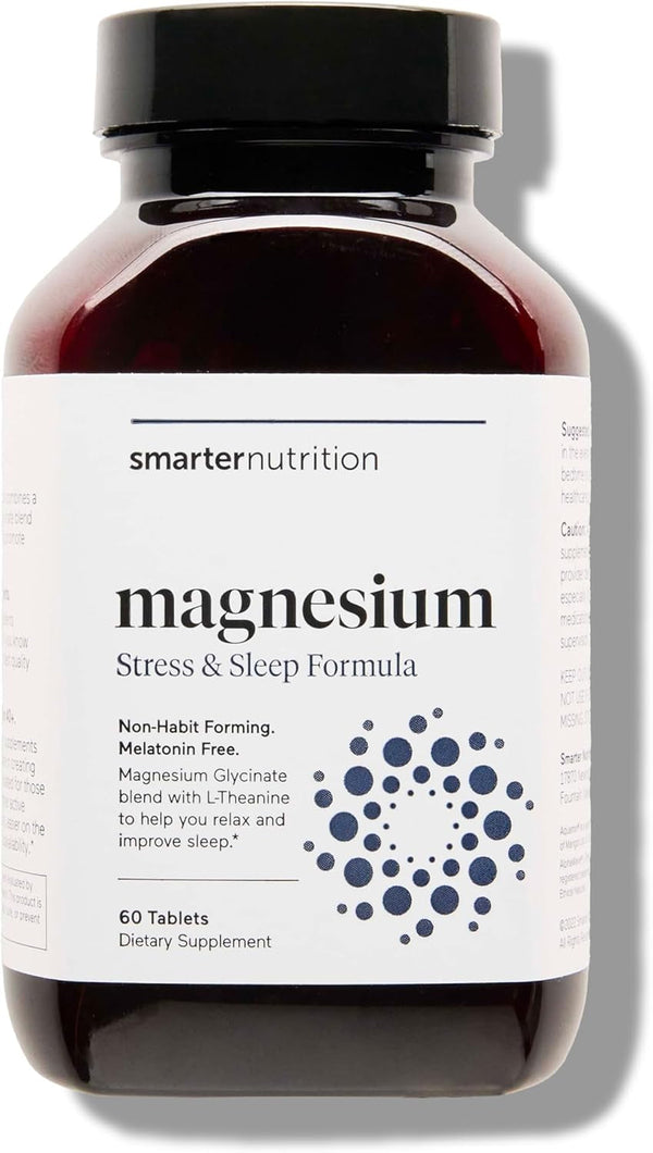 Smarter Nutrition Magnesium Complex - Chelated Magnesium Glycinate + Citrate, Malate for Sleep, Relaxation, Muscle & Nerves + Clinically Proven L-Theanine, Non-Gmo-60 Tablet[30-Day Supply]