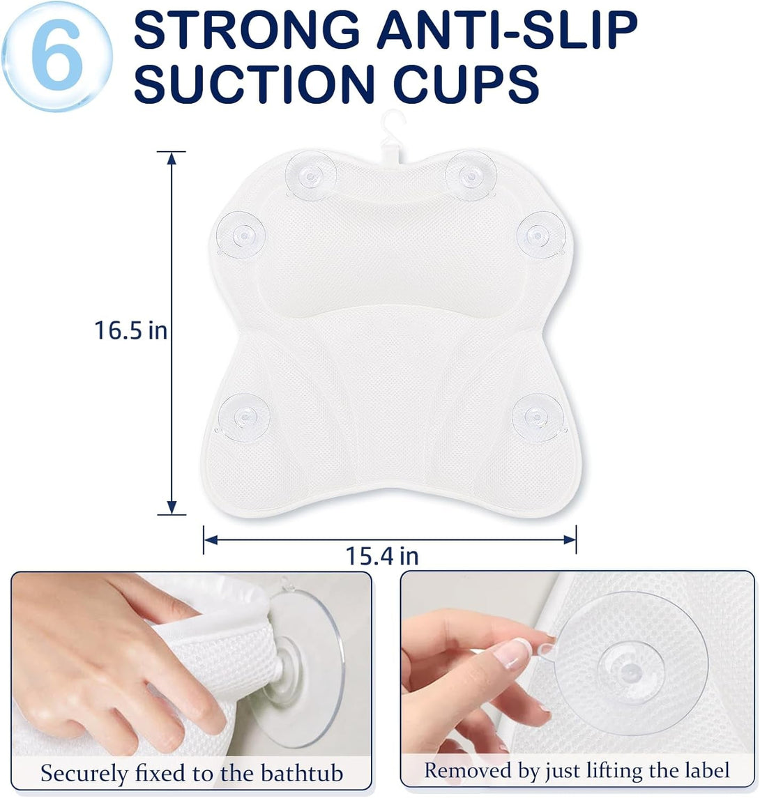 Bathtub Pillows Bath Pillow Luxury Bathtub Pillows for Back and Neck Support Soft & Comfortable Bath Pillows for Tub 4D Air Mesh Fabric 6 Non-Slip Suction Cups Bathtub Accessories Spa Gifts for Women