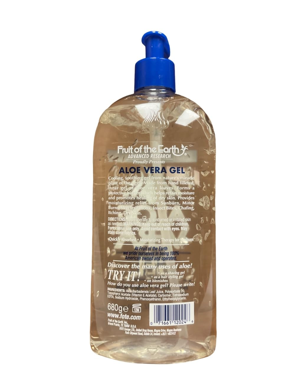 Fruit of the Earth Aloe Vera 100% Gel, Crystal Clear 24 Oz (Pack of 3)
