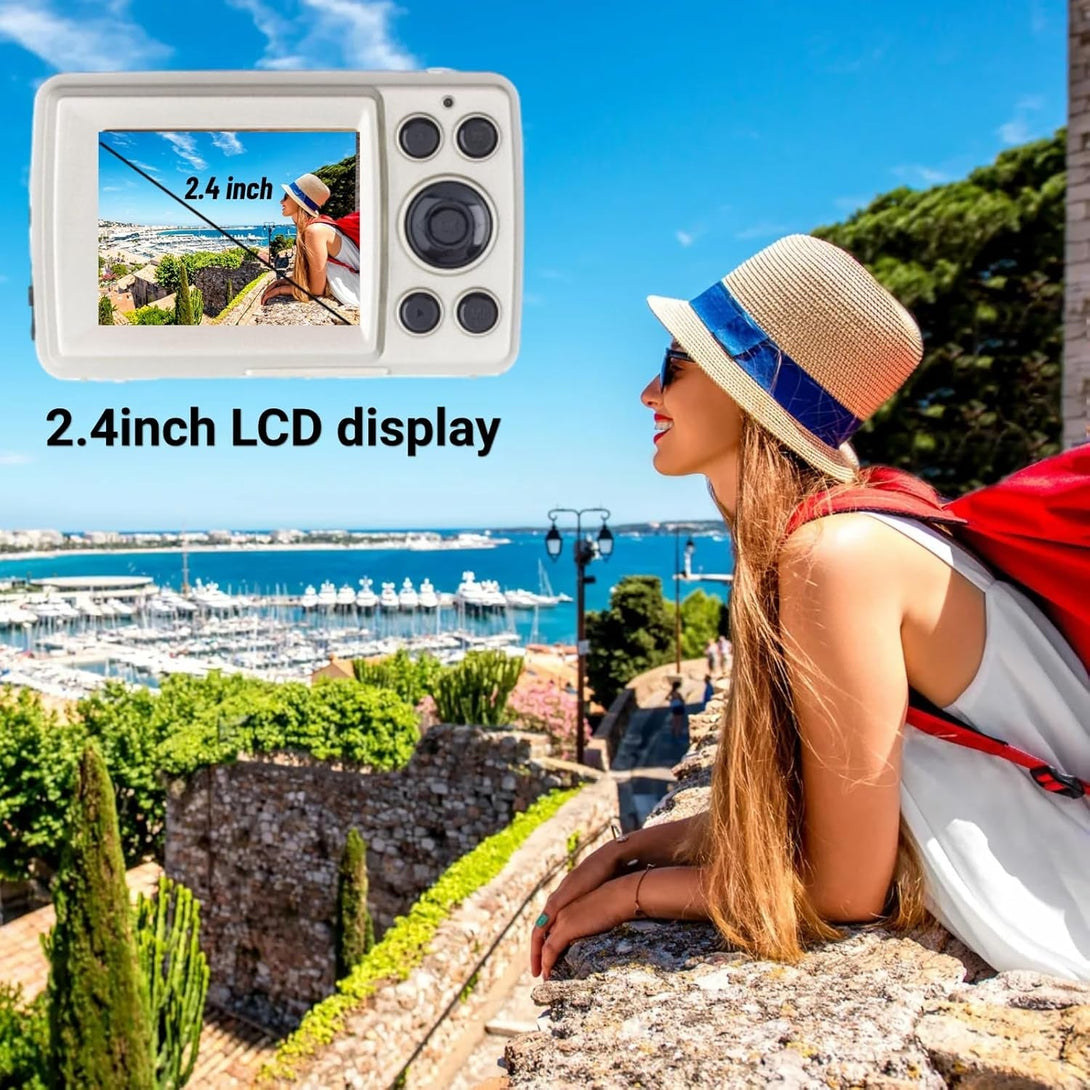 Mini Digital Camera, 720P HD Compact Portable Camcorder with 2.4 Inches LCD Screen 16MP 30FPS Support 32GB Memory Card for Children, Teenagers and Beginners (Gold)