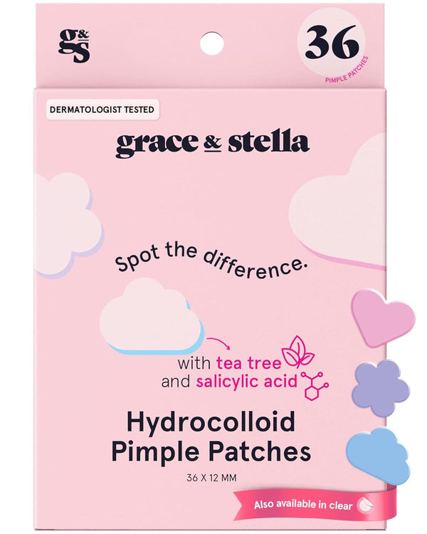 Grace & Stella Pimple Patches for Face - Cute Hydrocolloid Dots That Help Protect Acne & Reduce Redness - Fun Zit Stickers to Cover Blemishes - Dermatologist-Tested, Vegan (Multishape, 36 Count)