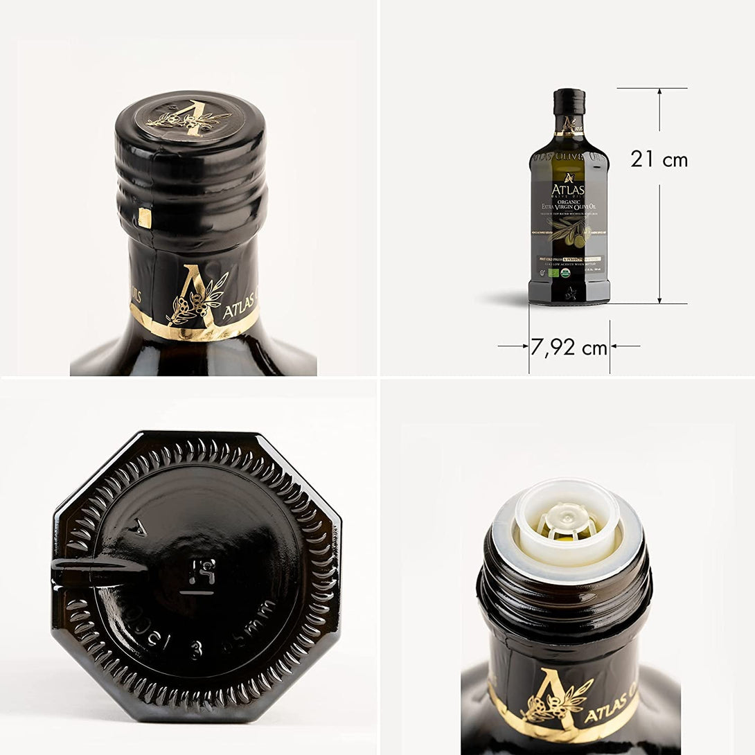 Atlas Organic Cold Pressed Moroccan Extra Virgin Olive Oil, Polyphenol Rich | EVOO from Morocco, Newly Harvested Unprocessed from One Single Family Farm | Trusted by Michelin Star Chefs | 500 Ml