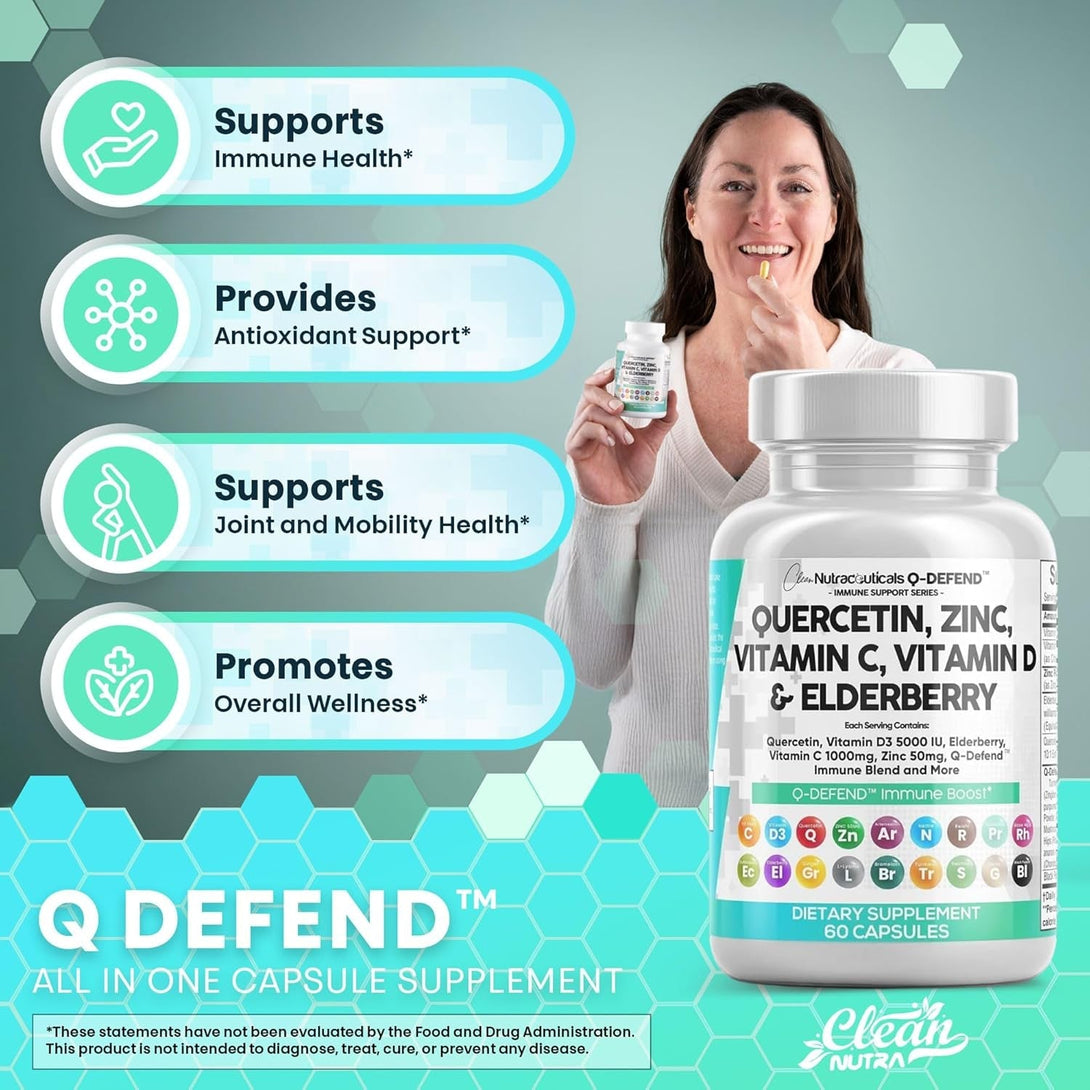 Clean Nutraceuticals Quercetin Zinc Vitamin C Vitamin D Bromelain Elderberry - Lung Immune Support Supplement Adults with Artemisinin, Sea Moss, Echinacea, Allergy Relief