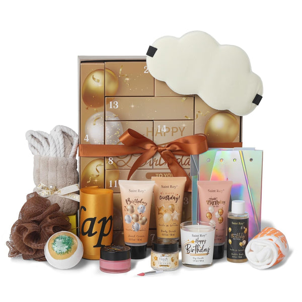 Birthday Gifts for Women & Men，Happy Birthday Surprise Box, 14Pcs Luxury Spa Gifts, Gift Box for Mens Unique with Hand Cream, Holiday Advent Calendar, Skin Care Gift Sets for Birthday