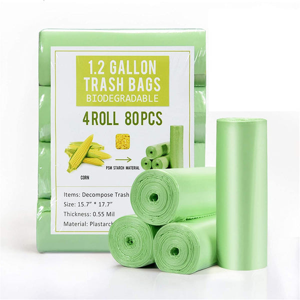 1.2 Gallon Small Garbage Bags 5 Liter Mini Strong Bathroom Trash Bags with Tear & Leak Resistant, Biodegradable 1.2 Gallon Trash Can Liner, Green, 80 Counts