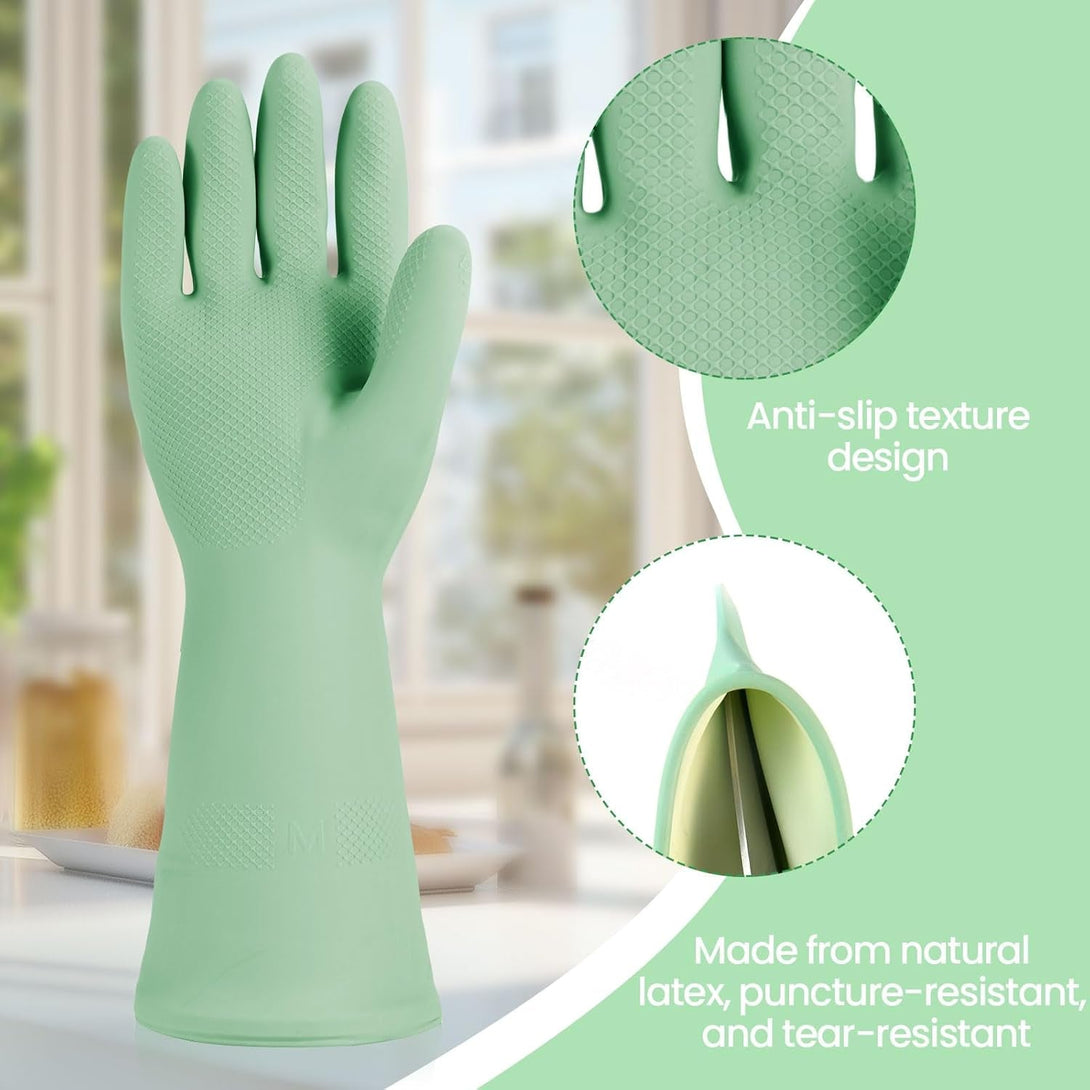 4 Pairs Rubber Kitchen Dishwashing Gloves, Reusable Waterproof Latex Household Cleaning Gloves, Non-Slip and Flexible for Washing Dishes, Kitchen and Bathroom Cleaning