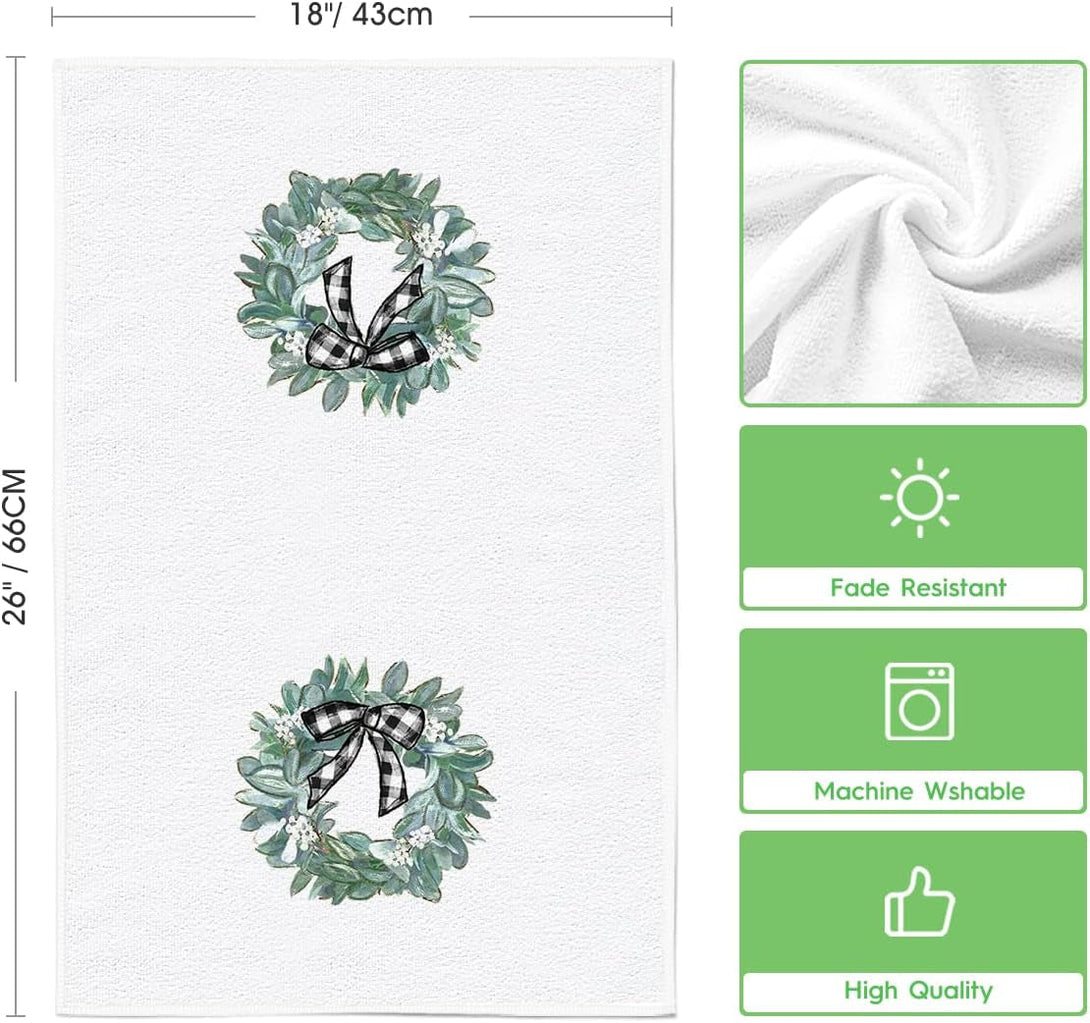 Artoid Mode Eucalyptus Buffalo Plaid Vase Home Sweet Home Kitchen Towels Dish Towels, 18X26 Inch Seasonal Decoration Hand Towels Set of 4