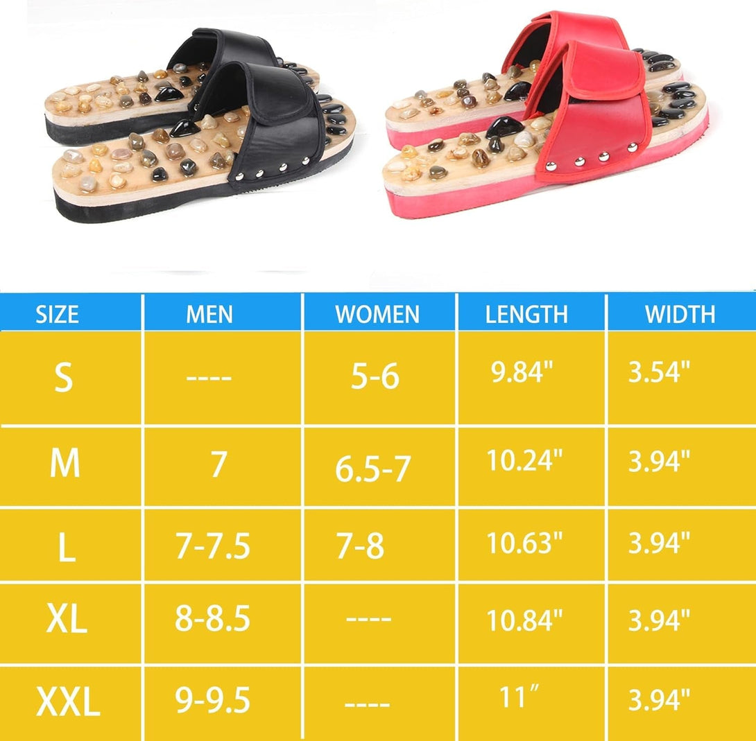 Reflexology Foot Massager Slipper Acupuncture Massage Sandals with Natural Stones Acupoint Massage Shiatsu for Foot Pain Relief Suit for Men and Women (M) Black